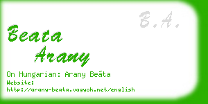 beata arany business card